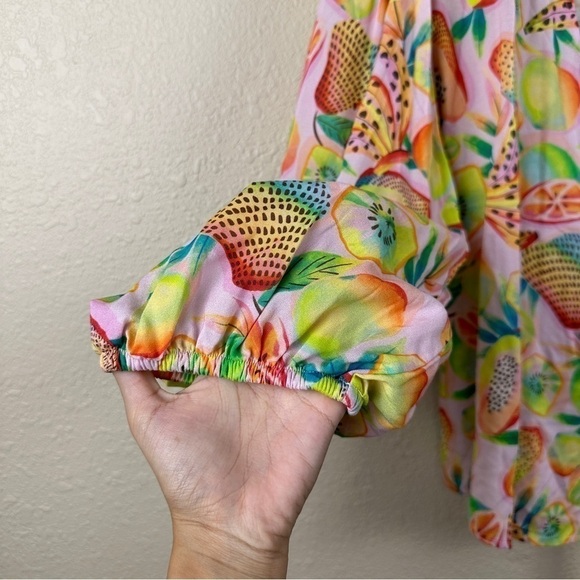 Farm Rio Anthropologie Rainforest Wrap Tropical Fruit Print Top Size Medium - Picture 7 of 16